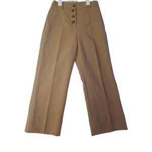 Zara Wide Leg Pants Women Medium Camel Tan High Waist Button Fly Cuffed Trousers